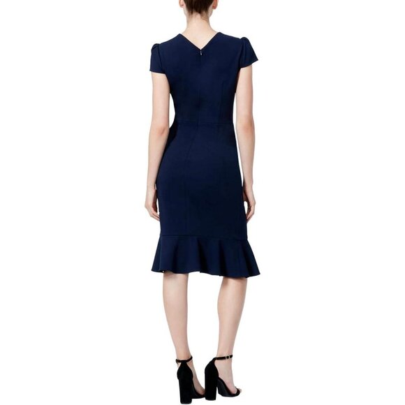 Betsey Johnson Womens Plus Stretch Crepe Dress Navy Blue Ruffle Hem size 14W - Picture 11 of 15